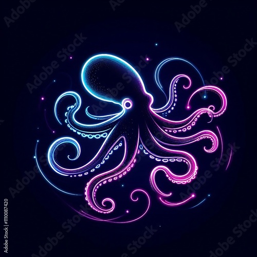 Neon octopus illustration with vibrant colors. photo