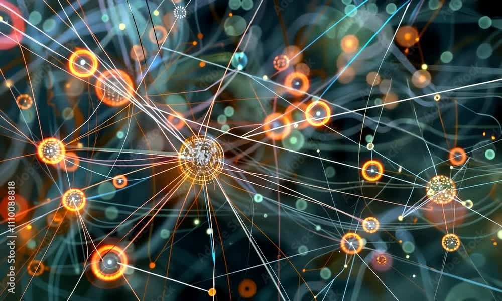 Abstract Network Visualization: Interconnected Nodes and glowing spheres in a digital landscape Abstract Network Visualization: Interconnected Nodes and glowing spheres in a digital landscape