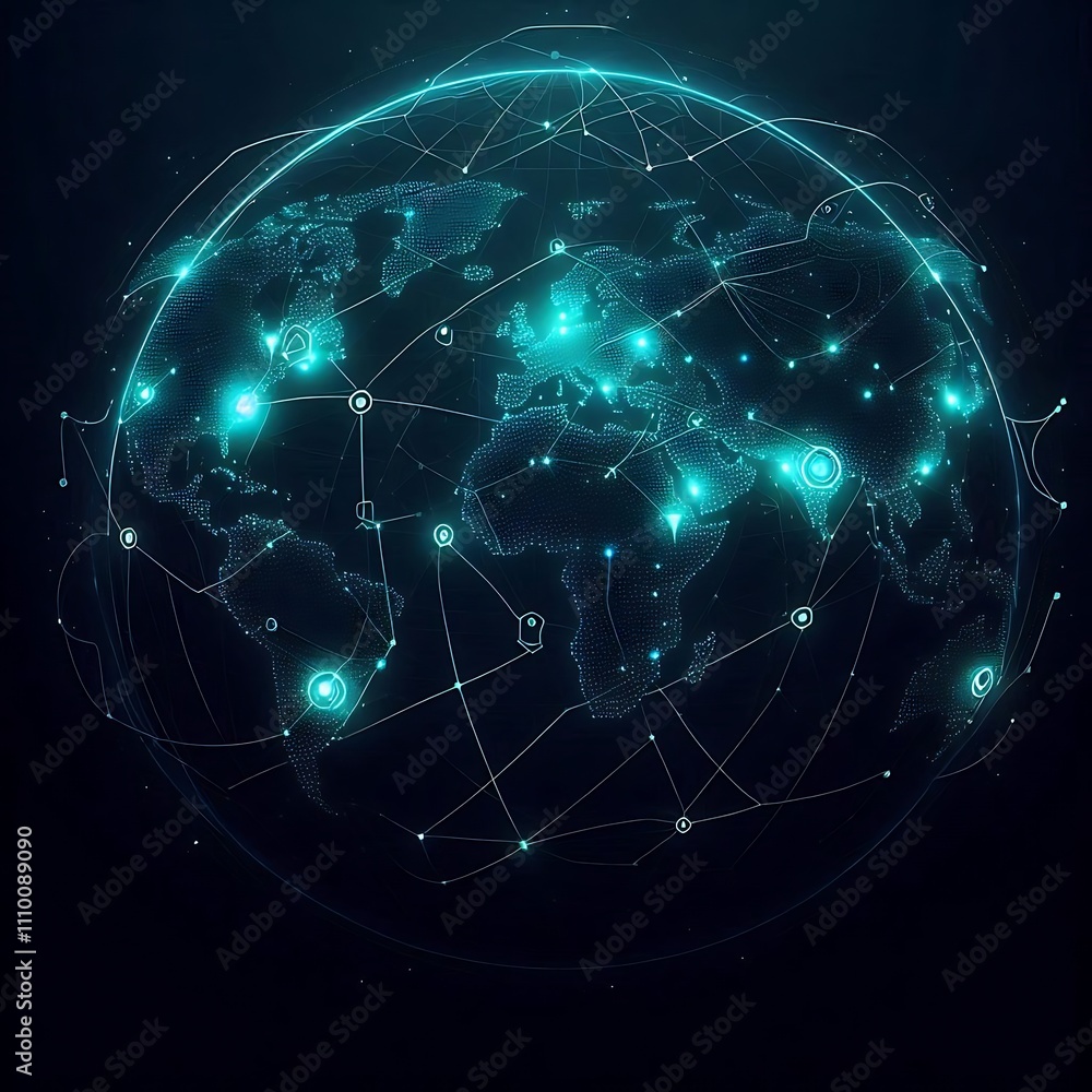 Digital globe with interconnected data points. Digital globe with interconnected data points.