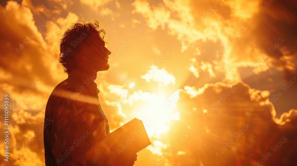 Man silhouetted against sunset sky Man silhouetted against sunset sky
