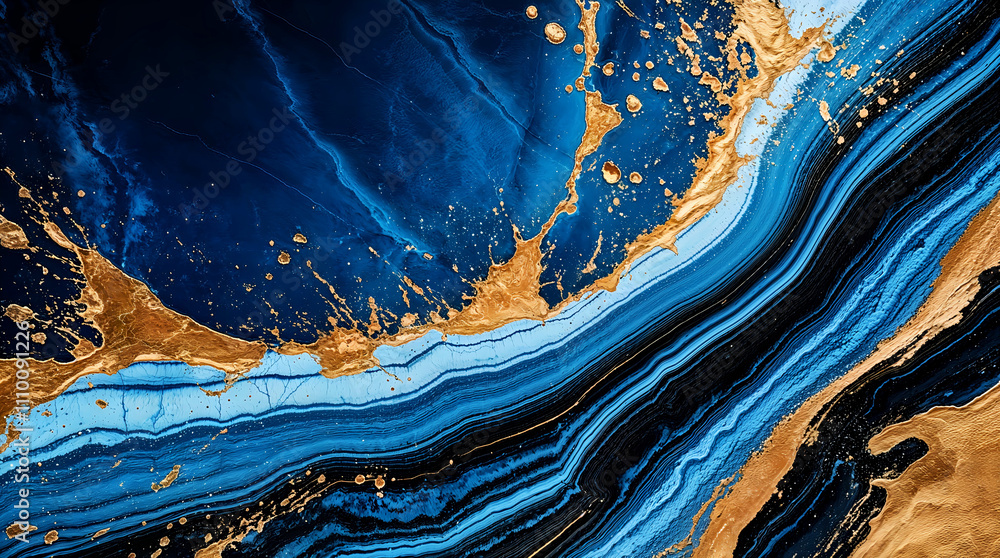 Luxurious abstract design featuring blue marble texture and shimmering gold splashes. Generative AI Luxurious abstract design featuring blue marble texture and shimmering gold splashes. Generative AI
