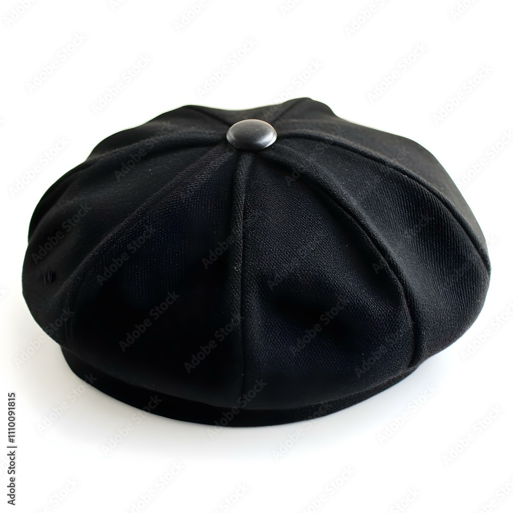 Classic Black Flat Cap on White Background Classic Black Flat Cap on White Background