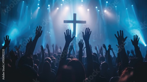 Wallpaper Mural Crowd raising hands during worship service Torontodigital.ca