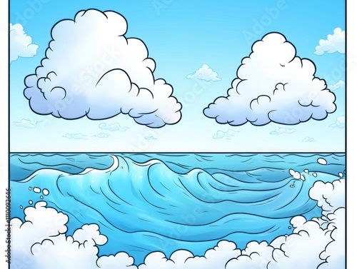 Here's a caption and keywords for your image.. Calm ocean waves under a partly cloudy sky. photo