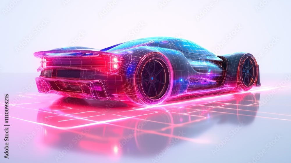Futuristic Sports Car in Neon Wireframe Design with Glowing Lights Showcasing Advanced Technology and Innovative Automotive Concepts for Digital Art and Marketing Futuristic Sports Car in Neon Wireframe Design with Glowing Lights Showcasing Advanced Technology and Innovative Automotive Concepts for Digital Art and Marketing