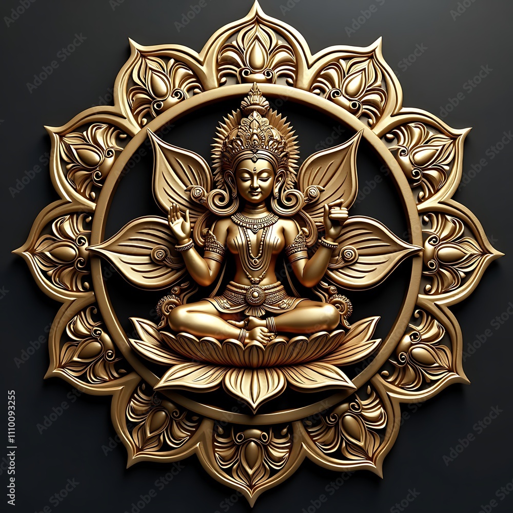 Golden Hindu Goddess Statue in Meditative Pose Art Design Golden Hindu Goddess Statue in Meditative Pose Art Design