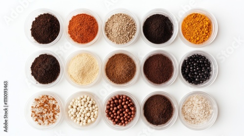 Colorful Samples of Spices in Small Containers