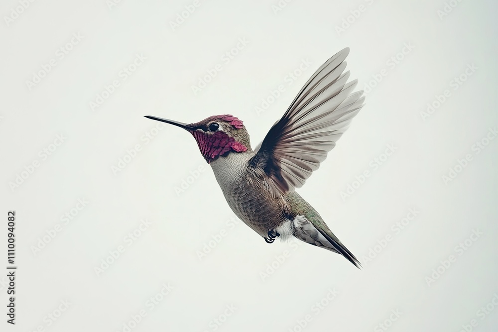Fototapeta premium Graceful Flight: Stunning Full-Body Photograph of a Vibrant Hummingbird on White