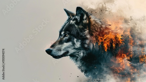 Wolf in flames photo