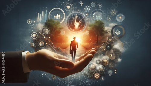 An inspirational coaching concept image showcasing a mentor giving personal growth and development advice, with a focus on career advancement, skill improvement, and achieving life goals.