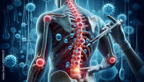 Stem Cell Back Pain as regenerative orthopedic health Medicine and Mesenchymal Cells injected for spinal joint pains to regenerate tissue repair as a medical cell therapy