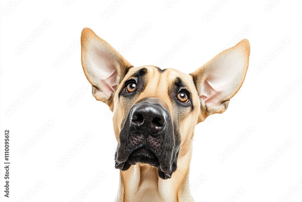 Regal Companion: Close-Up Portrait of a Great Dane on a Pristine White Background Regal Companion: Close-Up Portrait of a Great Dane on a Pristine White Background