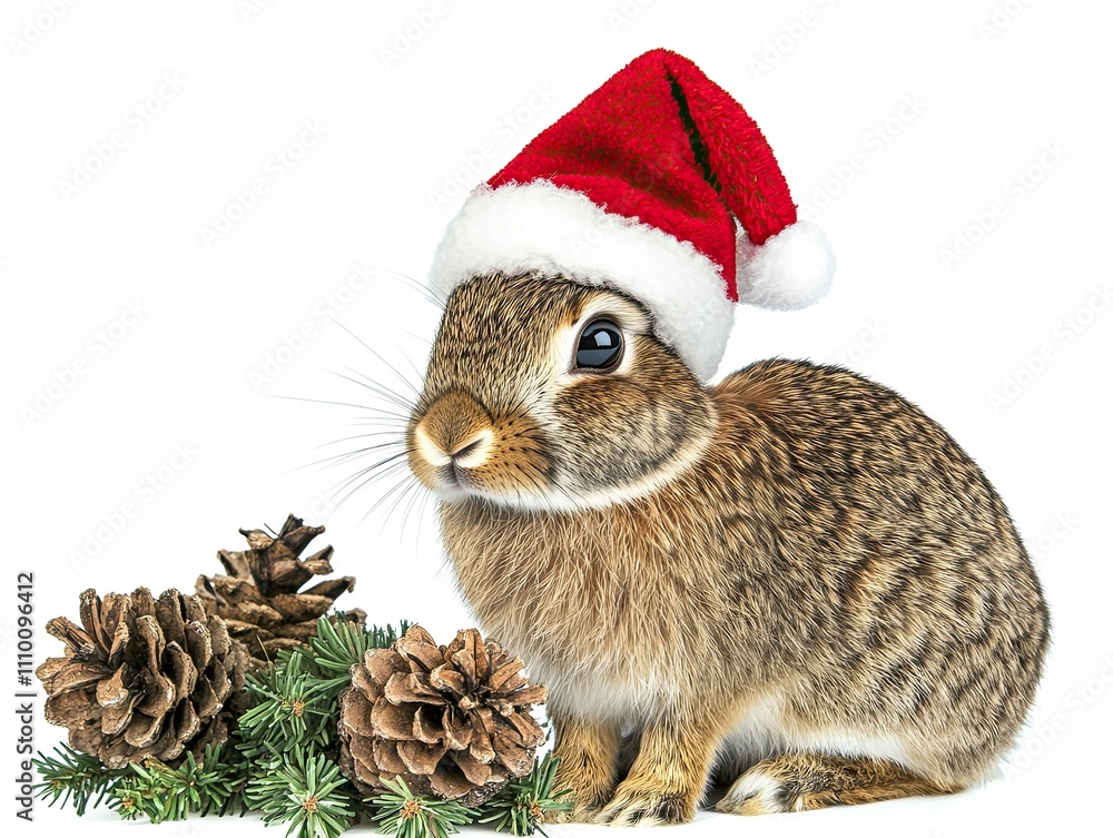 Rabbit with a Christmas hat, isolated on a white background Rabbit with a Christmas hat, isolated on a white background
