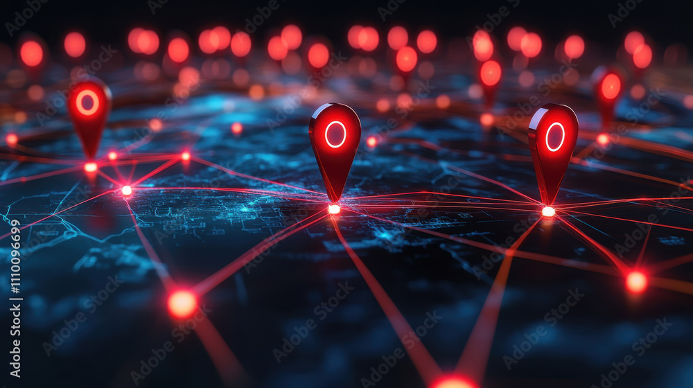 3D globe with red pins marking locations around the world 3D globe with red pins marking locations around the world