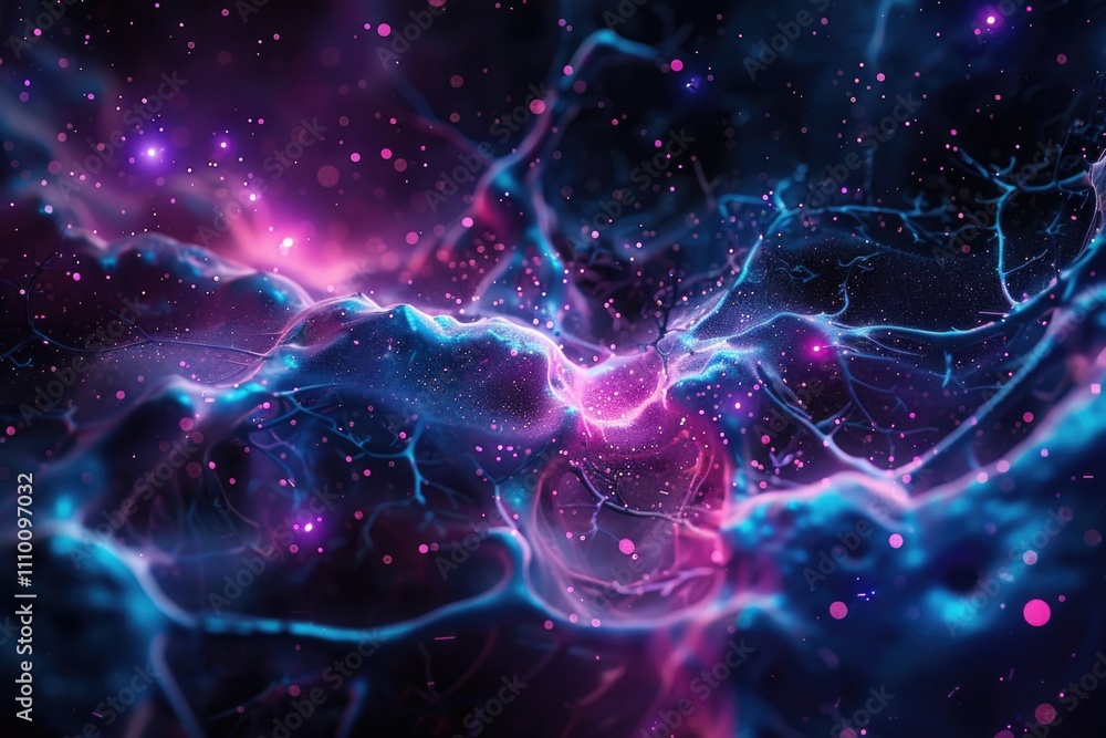 Abstract cosmic nebula with purple and blue glowing lights Abstract cosmic nebula with purple and blue glowing lights
