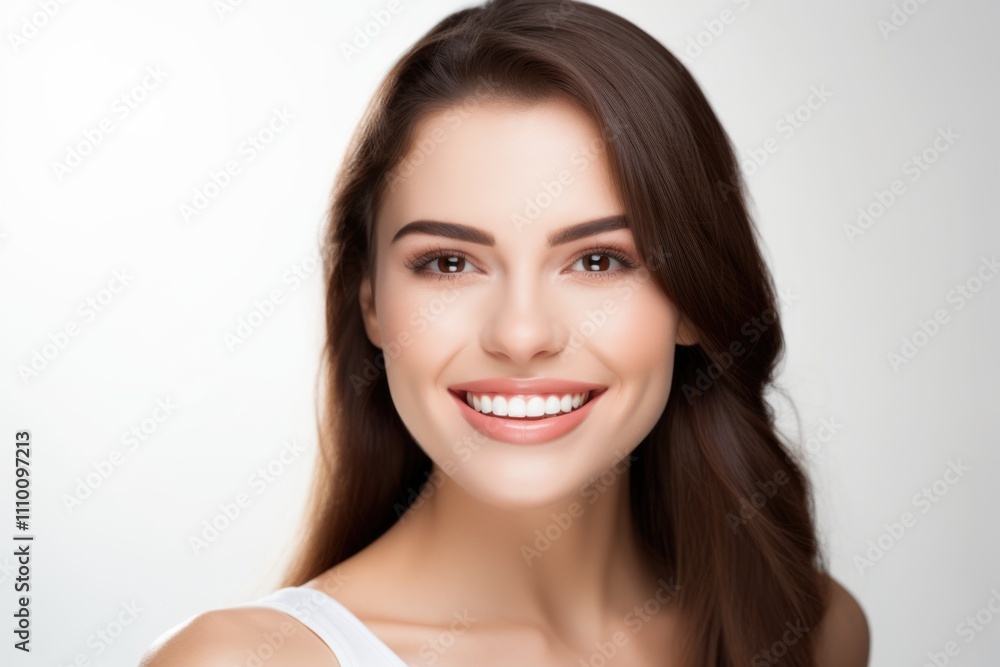 Woman with long brown hair smiling Woman with long brown hair smiling