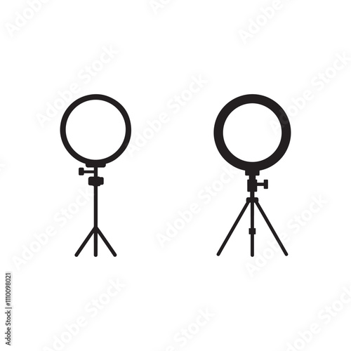 professional selfie photography tripodal ring light digital electronic gadget equipment tripod silhouette icon vector flat outline design photo