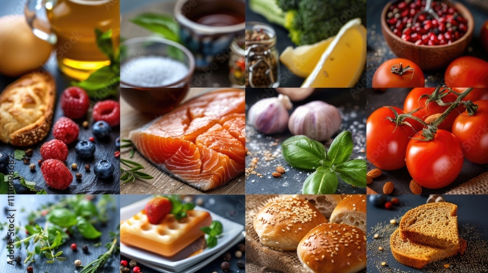 Collage of fresh ingredients for cooking Collage of fresh ingredients for cooking