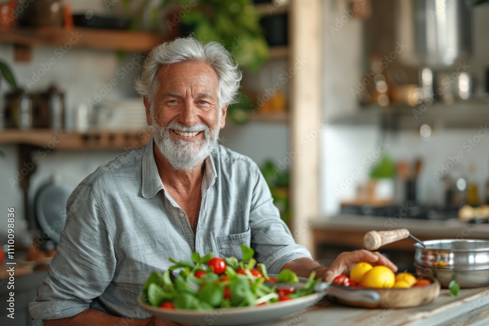 Man smiling at camera while eating eggs and greens Man smiling at camera while eating eggs and greens