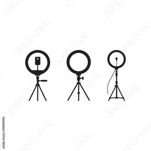 professional selfie photography tripodal ring light digital electronic gadget equipment tripod silhouette icon vector flat outline design photo