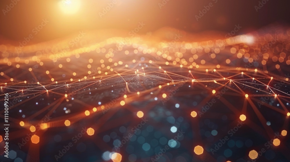 Obraz premium Abstract Network Connection with Glowing Nodes and Lines in Futuristic Digital Landscape