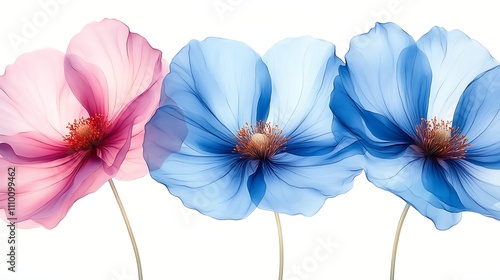 Wallpaper Mural Elegant Blue and Pink Floral Design  Translucent Flowers  Botanical Illustration Torontodigital.ca