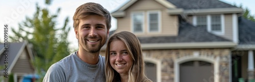 Smiling couple outside home