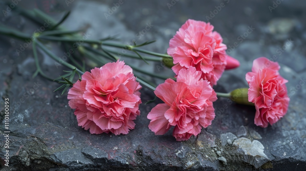 Pink carnations on grey stone Pink carnations on grey stone