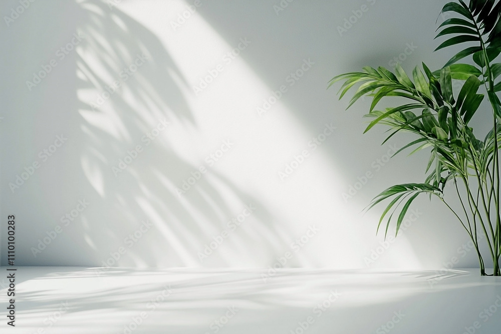 Interior Design with Green Plant and White Wall Background Interior Design with Green Plant and White Wall Background