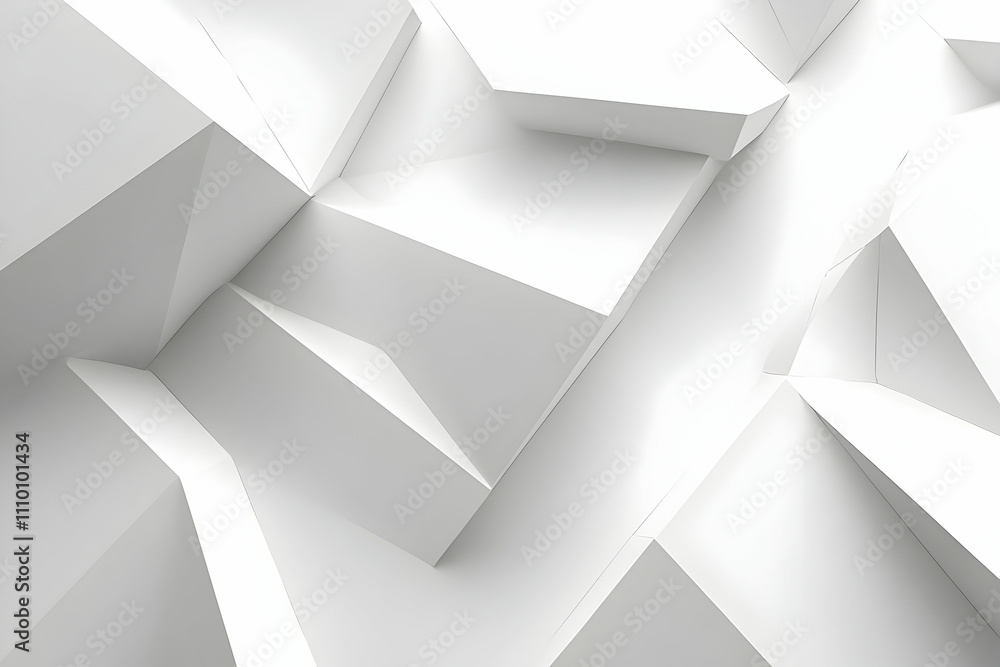 Abstract white geometric background with sharp angles and 3D shapes. Abstract white geometric background with sharp angles and 3D shapes.