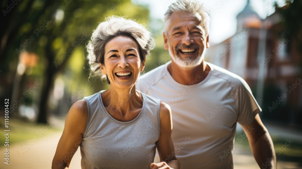 Happy senior couple jogging in the park Happy senior couple jogging in the park