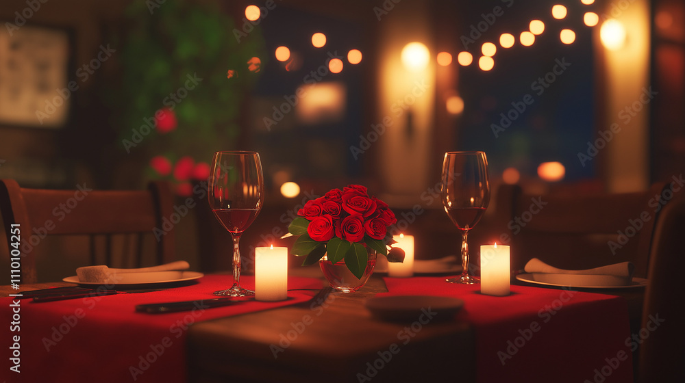 Romantic candlelit dinner table with roses. Romantic candlelit dinner table with roses.