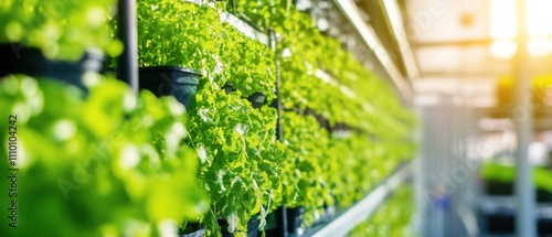 A cutting-edge urban vertical farming facility with hydroponic systems growing fresh produce in a controlled indoor environment, Vertical farming facility scene, Sustainable agriculture style