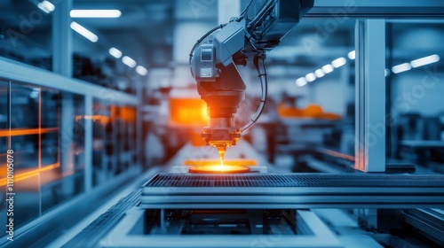 A futuristic metal sintering machine in a high-tech factory,  photo