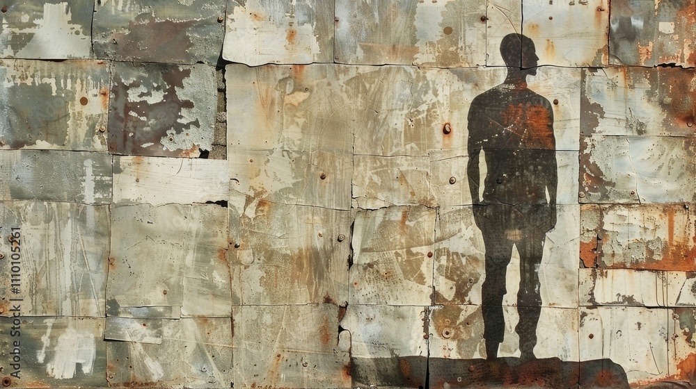 Black silhouette of a man on a dirty textured surface