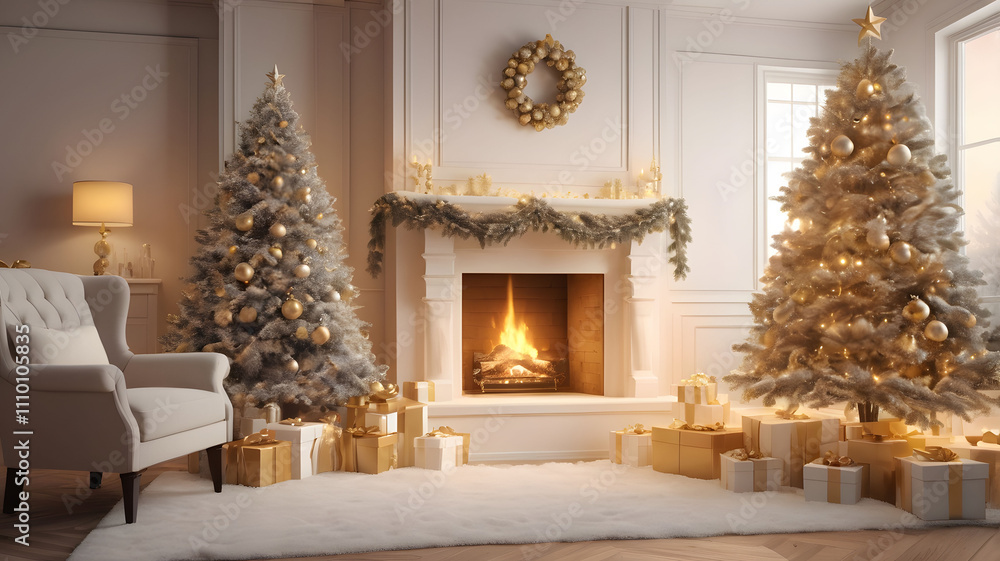 Beautifully Decorated Christmas Tree in a Cozy Living Room Beautifully Decorated Christmas Tree in a Cozy Living Room