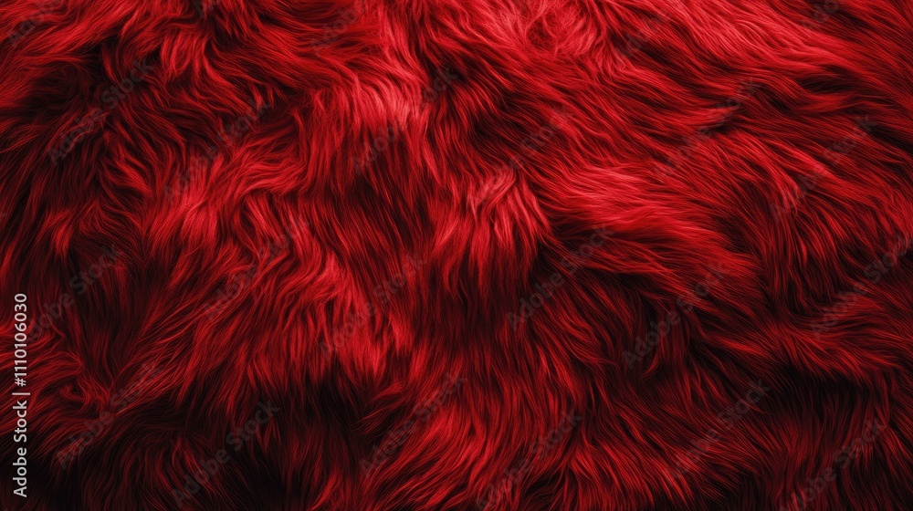 A close-up of vibrant red shaggy texture, resembling plush faux fur or carpet, offering a cozy, luxurious, and bold visual with deep red tones A close-up of vibrant red shaggy texture, resembling plush faux fur or carpet, offering a cozy, luxurious, and bold visual with deep red tones