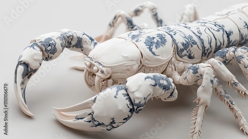 Elegant Porcelain Scorpion Decorated With Blue Landscapes photo