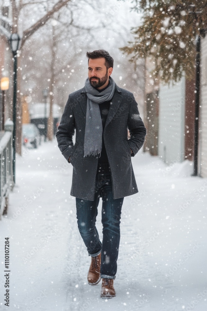 Sophisticated Winter Look with Charcoal Gray Coat and Snowy City Streets Sophisticated Winter Look with Charcoal Gray Coat and Snowy City Streets
