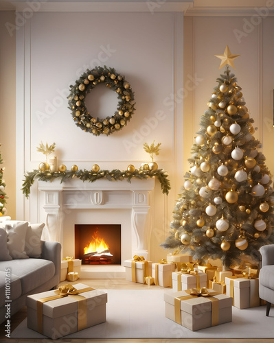 Traditional Christmas Tree with Red and Green Ornaments