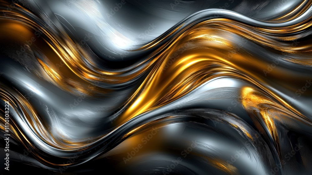 An abstract liquid metal effect with swirls of gold and silver flowing across a dark canvas. The reflective and dynamic design exudes luxury and a futuristic feel. Perfect for high-end or innovative An abstract liquid metal effect with swirls of gold and silver flowing across a dark canvas. The reflective and dynamic design exudes luxury and a futuristic feel. Perfect for high-end or innovative