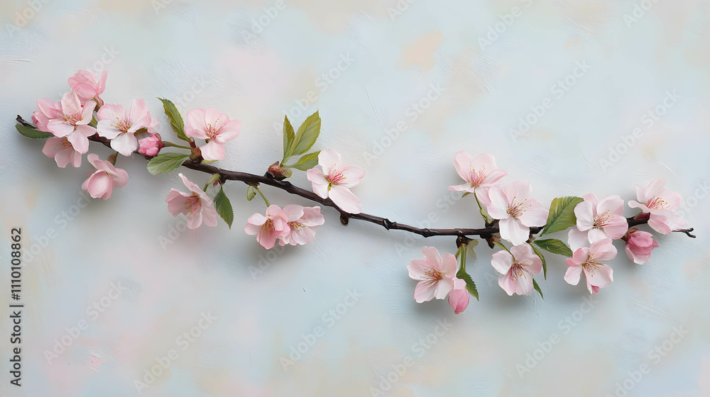 Cherry Blossom Branch on Textured Pastel Background Cherry Blossom Branch on Textured Pastel Background