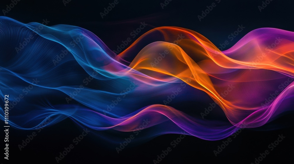 A dynamic depiction of abstract multi-colored waves converging to create a unified, flowing spectrum on a dark backdrop A dynamic depiction of abstract multi-colored waves converging to create a unified, flowing spectrum on a dark backdrop