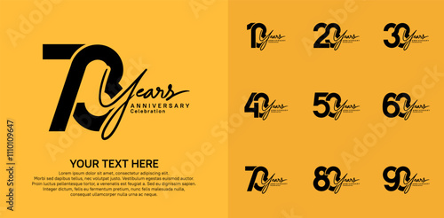 Anniversary logo set vector design, black color for celebration event photo