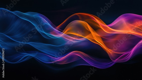 A dynamic depiction of abstract multi-colored waves converging to create a unified  flowing spectrum on a dark backdrop