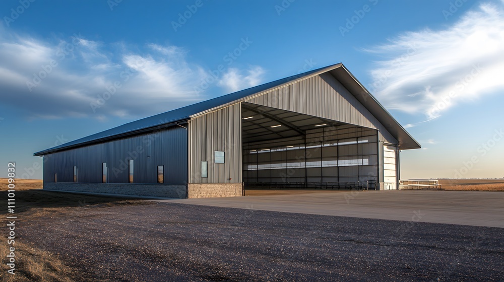High-tech livestock barn designed with automated systems for efficient farming operations in rural locations High-tech livestock barn designed with automated systems for efficient farming operations in rural locations