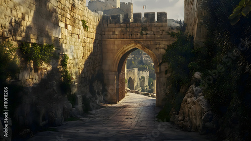 Landscape with arched tunnels of the streets of the old city of Jerusalem during the daytime