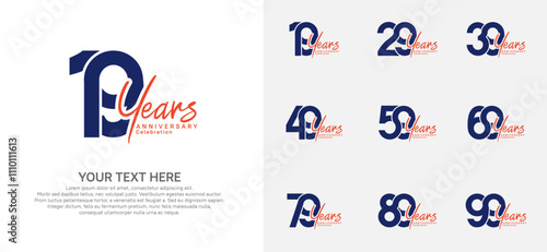 Anniversary logo set vector design, blue color for celebration event