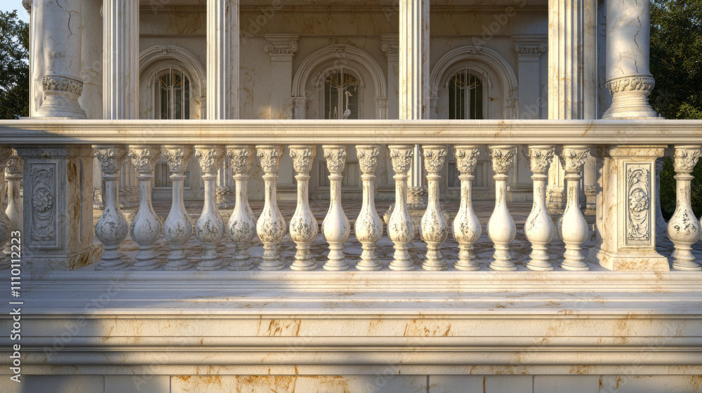 Balcony or terrace pillar fence with white marble roman column. Realistic 3d vector illustration of building railing decoration. Ancient Rome renaissance architectural sculpture colonnade decoration. Balcony or terrace pillar fence with white marble roman column. Realistic 3d vector illustration of building railing decoration. Ancient Rome renaissance architectural sculpture colonnade decoration.