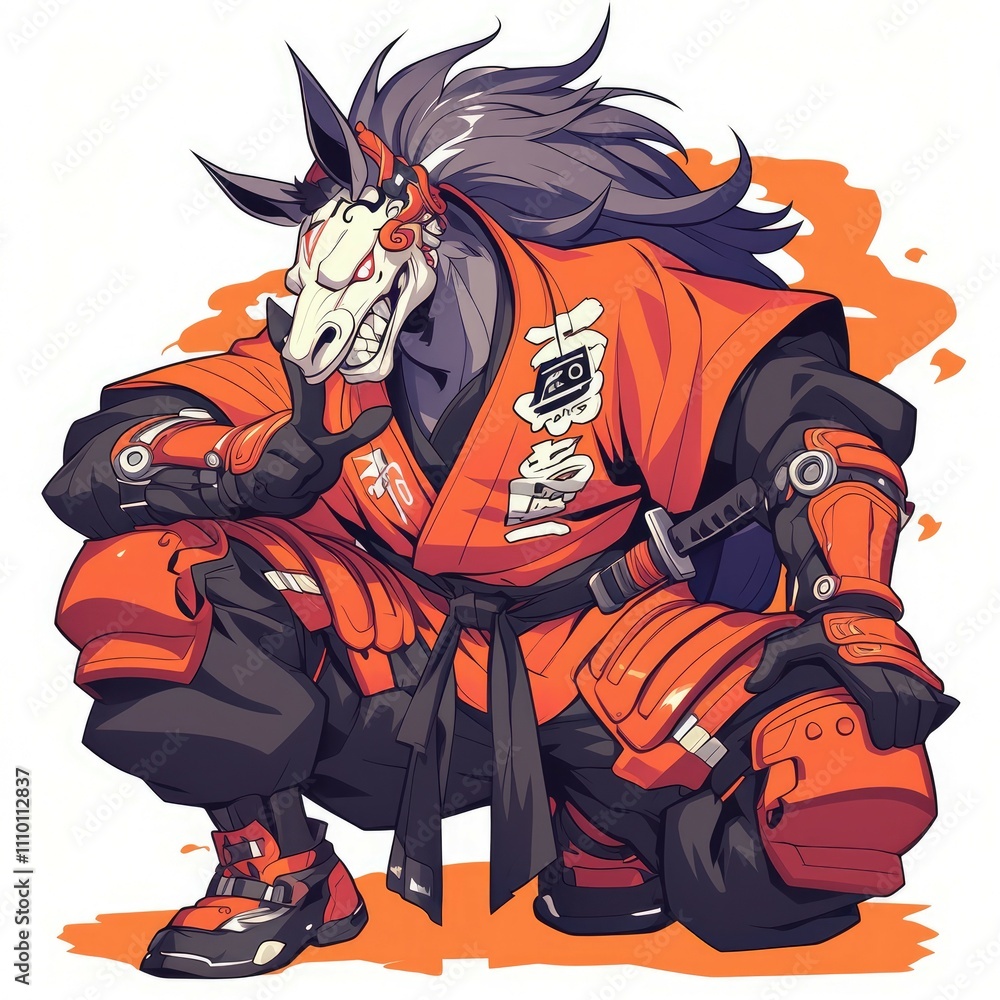 Anthropomorphic horse in orange gi. Anthropomorphic horse in orange gi.